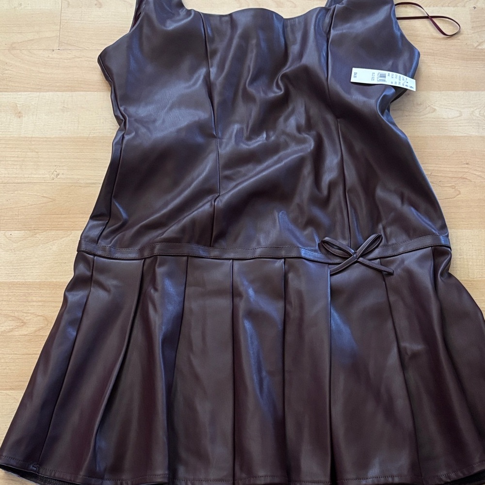 PacSun Brown Faux Leather Pleated Mini Dress